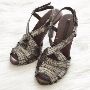 Metallic pewter heels